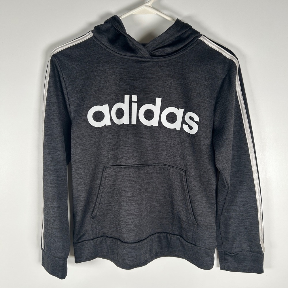 Adidas Pullover Hoodie Kids Size M 10/12 Gray Athletic Sporty Hooded AA6472